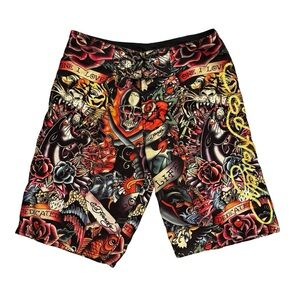Ed Hardy Y2K Christian Audigier Panther Tiger Skull Swim Trunks Size 30